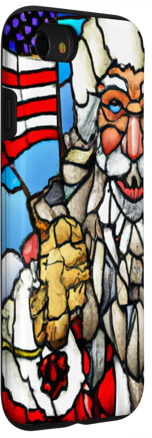iPhone SE (2020) / 7 / 8 Patriotic Christmas Santa US Flag Stained Glass Art Church Case