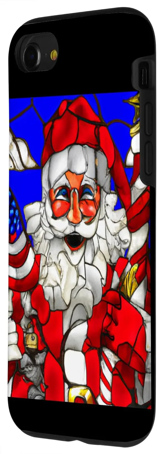iPhone SE (2020) / 7 / 8 Patriotic Christmas Santa US Flag Stained Glass Art Church Case