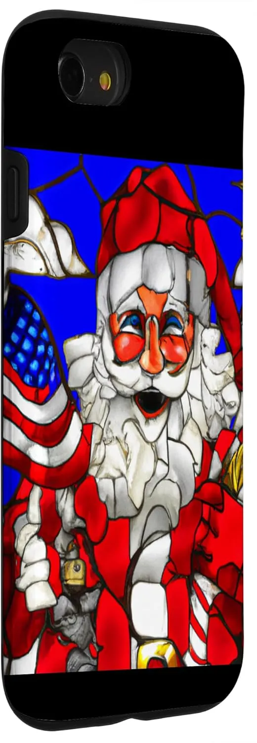 iPhone SE (2020) / 7 / 8 Patriotic Christmas Santa US Flag Stained Glass Art Church Case