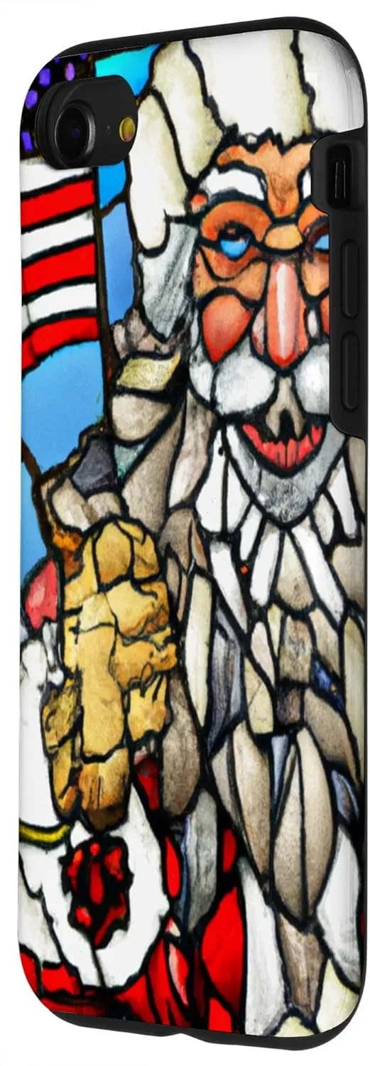 iPhone SE (2020) / 7 / 8 Patriotic Christmas Santa US Flag Stained Glass Art Church Case