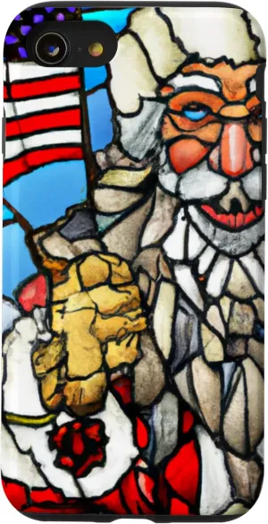 iPhone SE (2020) / 7 / 8 Patriotic Christmas Santa US Flag Stained Glass Art Church Case