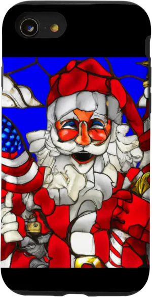 iPhone SE (2020) / 7 / 8 Patriotic Christmas Santa US Flag Stained Glass Art Church Case