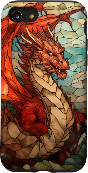 iPhone SE (2020) / 7 / 8 Red Colored Dragon Stained Glass Medieval Cover Phone Case