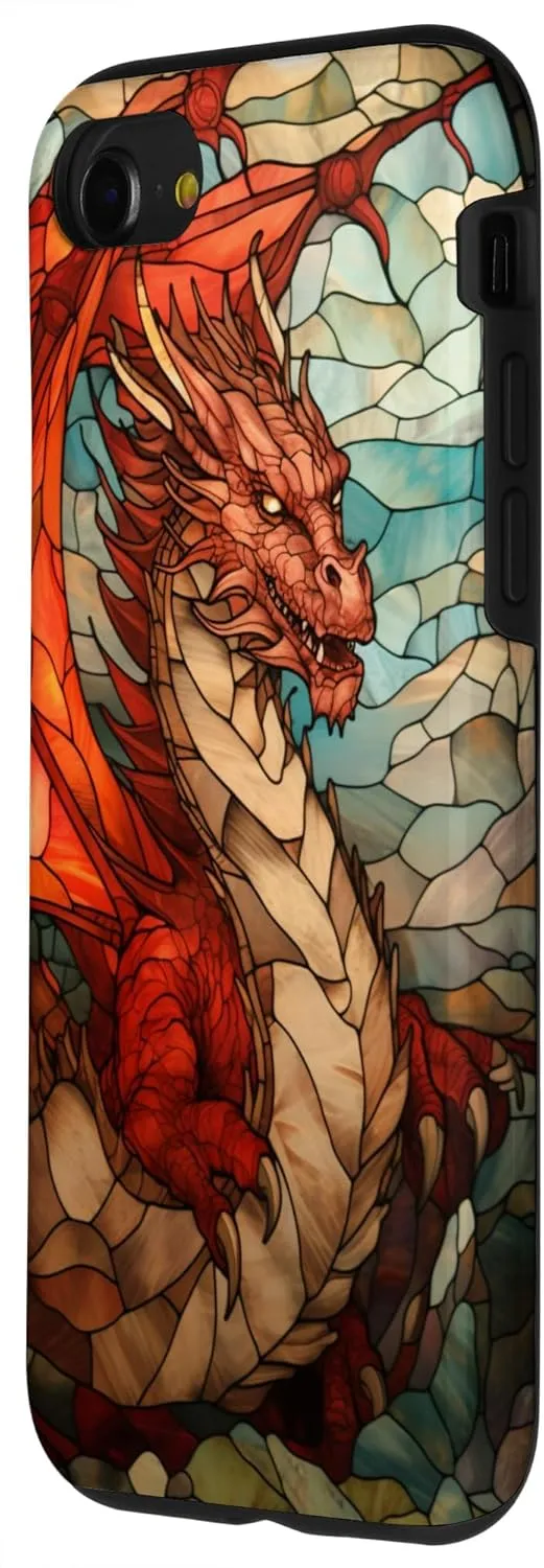 iPhone SE (2020) / 7 / 8 Red Colored Dragon Stained Glass Medieval Cover Phone Case