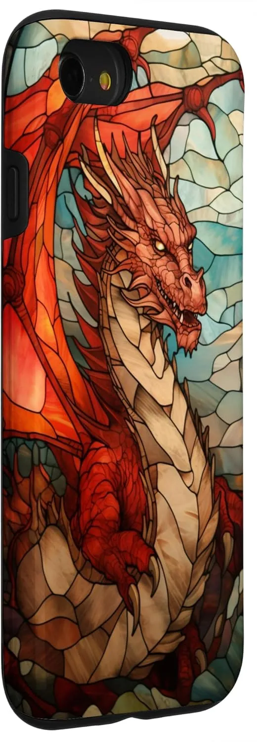 iPhone SE (2020) / 7 / 8 Red Colored Dragon Stained Glass Medieval Cover Phone Case
