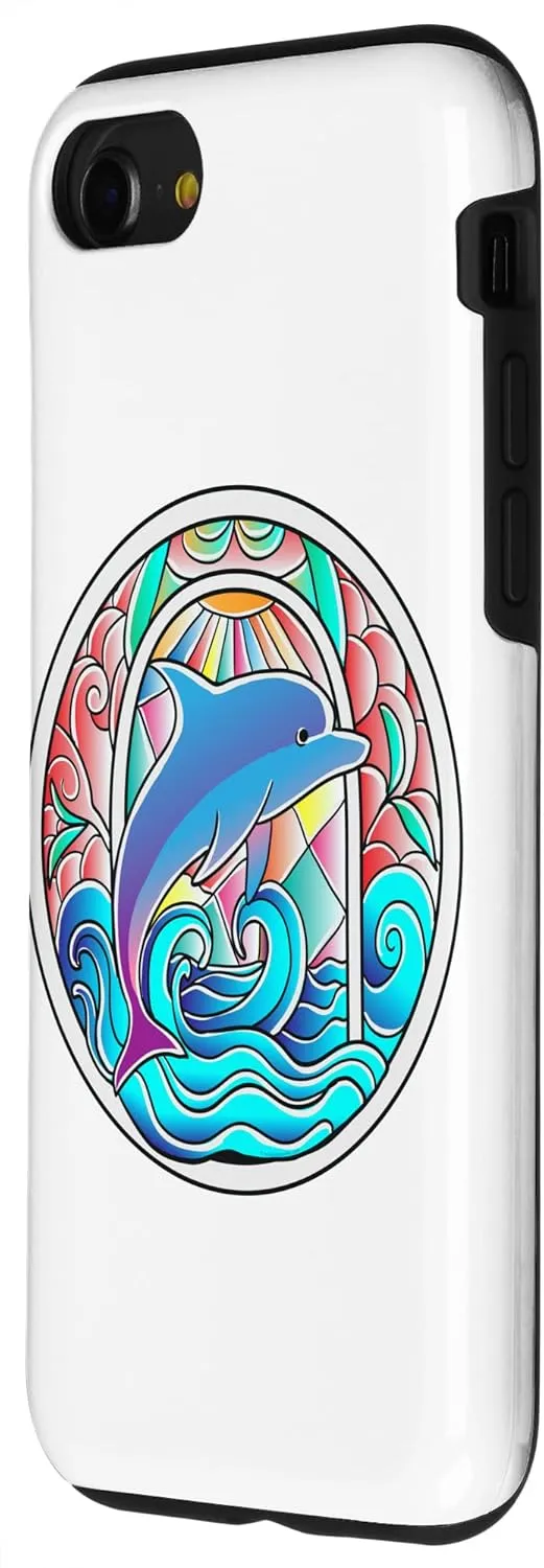 iPhone SE (2020) / 7 / 8 Stained Glass Art Dolphin Colorful Glasswork Design Case