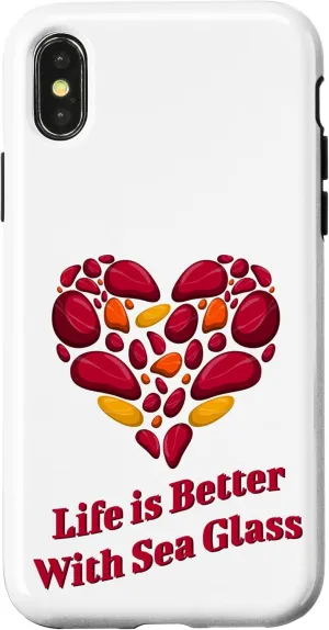 iPhone X/XS Life Is Better With Sea Glass Novelty Graphic Red Heart Case