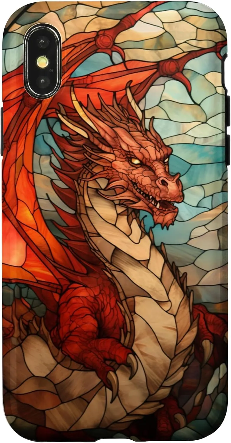 iPhone X/XS Red Colored Dragon Stained Glass Medieval Cover Phone Case