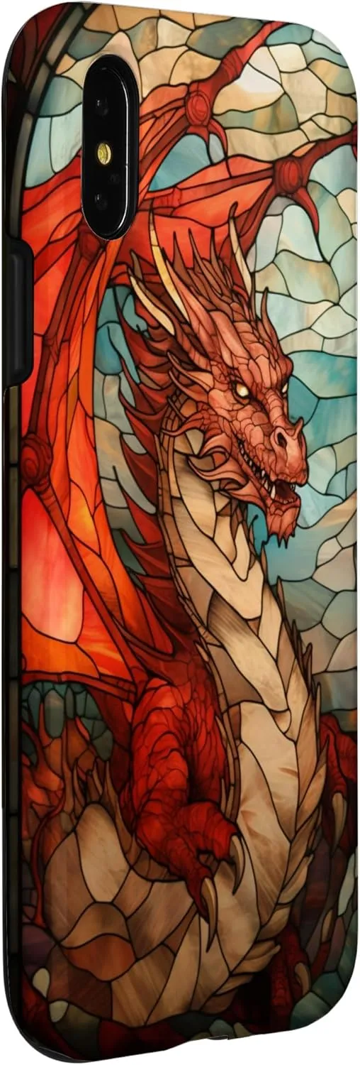 iPhone X/XS Red Colored Dragon Stained Glass Medieval Cover Phone Case