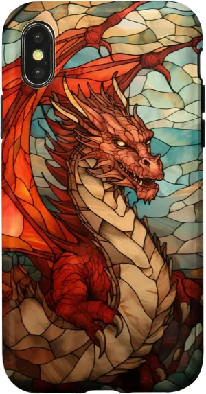iPhone X/XS Red Colored Dragon Stained Glass Medieval Cover Phone Case