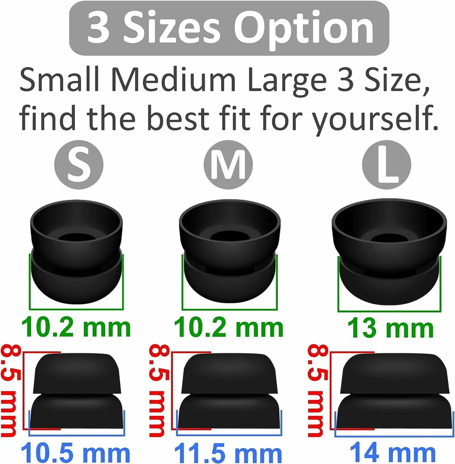JNSA Double Flange Earbuds Tips Anti Slip Noise Isolation Ear Tips Compatible with Sony WF-1000XM5/XM4, JBLvibe 200TWS, Soundcore TWS Earbuds, fit in The TWS Earbuds Case, S/M/L 6 Pairs,Black