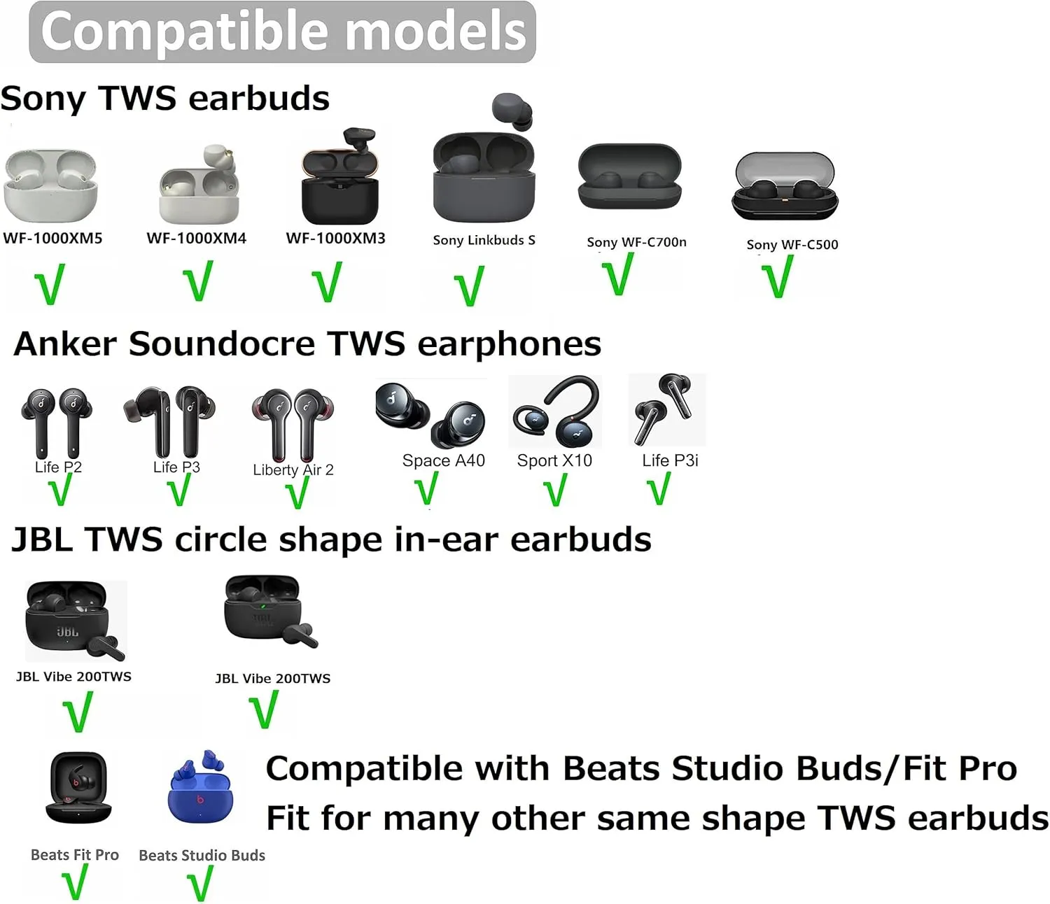 JNSA Double Flange Earbuds Tips Anti Slip Noise Isolation Ear Tips Compatible with Sony WF-1000XM5/XM4, JBLvibe 200TWS, Soundcore TWS Earbuds, fit in The TWS Earbuds Case, S/M/L 6 Pairs,Black