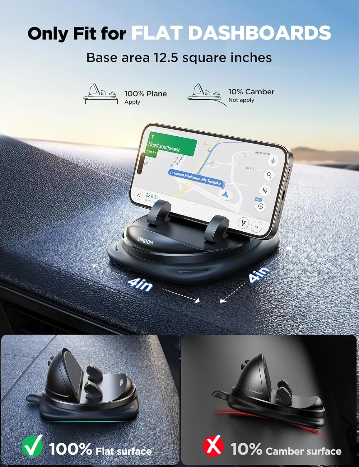 JOYROOM Phone Holders for Your Car, 360 Rotatable Cell Phone Car Mount Adjustable Spring Design Dashboard Phone Mount for Car, One-Hand Operation for iPhone 16 pro Samsung S25 All 4-7" Phones