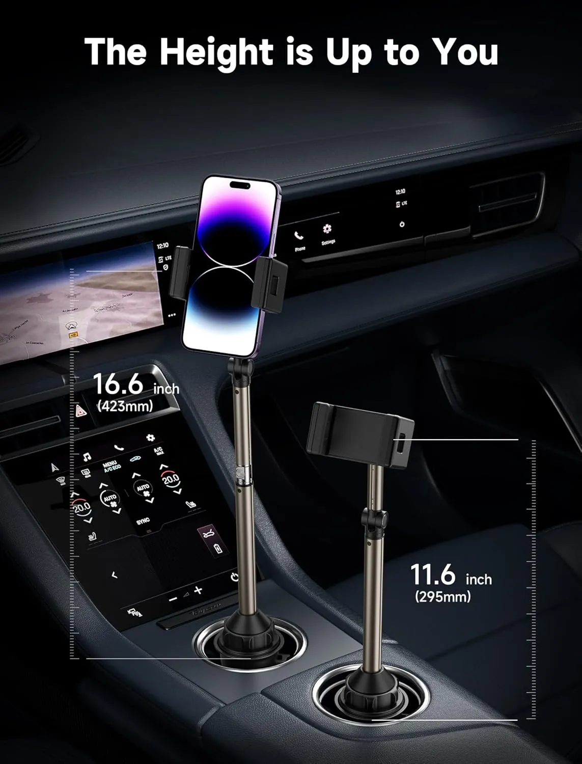 JSAUX Car Cup Holder Cellphone Mount, Metal Long-Arm Ultra Stable Phone Holder for Car Cupholders - Adjustable for iPhone 16 15 Pro Max 13 12 11, Samsung Galaxy S24 S23 Ultra, Google Pixel 9 Pro