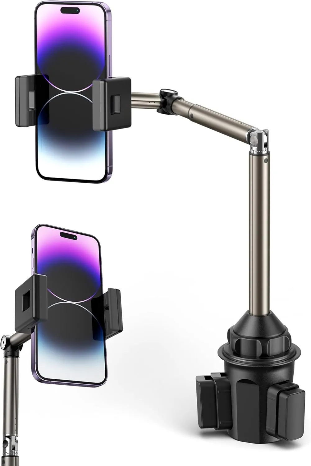 JSAUX Car Cup Holder Cellphone Mount, Metal Long-Arm Ultra Stable Phone Holder for Car Cupholders - Adjustable for iPhone 16 15 Pro Max 13 12 11, Samsung Galaxy S24 S23 Ultra, Google Pixel 9 Pro