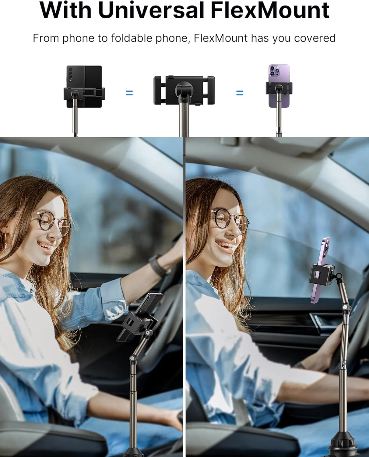 JSAUX Cup Holder Universal Mount for Foldable Phone, Car Truck Cradle Compatible With iPad Mini, Samsung Galaxy Z Fold 6/5/4, Pixel 9 Pro, Xiaomi Mix Fold 4/3/2