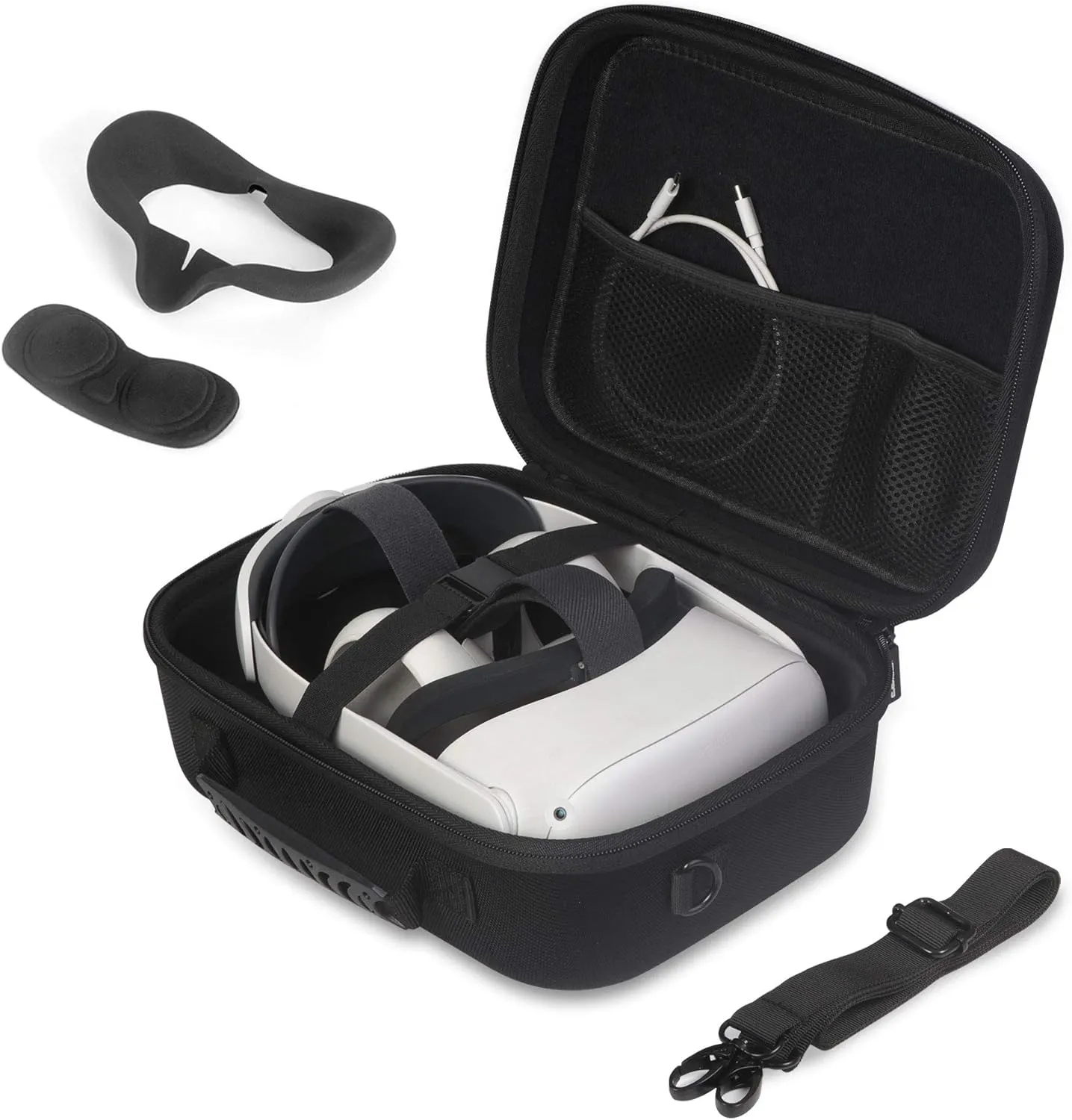 JSVER Carrying Case For Meta Quest 2 VR Headset, Controllers, Battery and Elite Strap, Hard Travel Case for Meta/Oculus Quest 2, includes Shoulder Strap, Silicone VR Face Mask, Lens Dustproof Cover