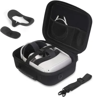 JSVER Carrying Case For Meta Quest 2 VR Headset, Controllers, Battery and Elite Strap, Hard Travel Case for Meta/Oculus Quest 2, includes Shoulder Strap, Silicone VR Face Mask, Lens Dustproof Cover