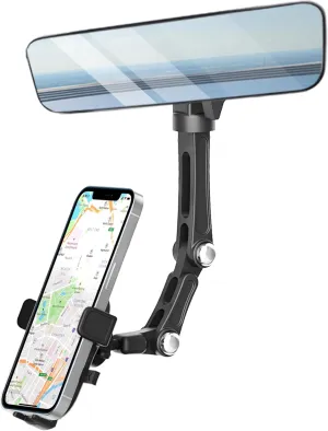 Karmus Rear View Mirror Phone Holder, Rearview Mirror Phone Holder for Car, Rotatable and Retractable Car Phone Holder Mount, Car Truck Essentials Accessories Compatible with All Cell Phones
