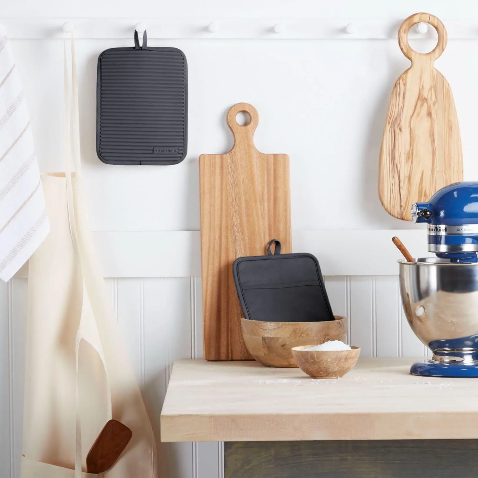 KitchenAid Ribbed Soft Silicone Water Resistant Pot Holder Set, Milkshake , 2 Piece Set, 7"x9"