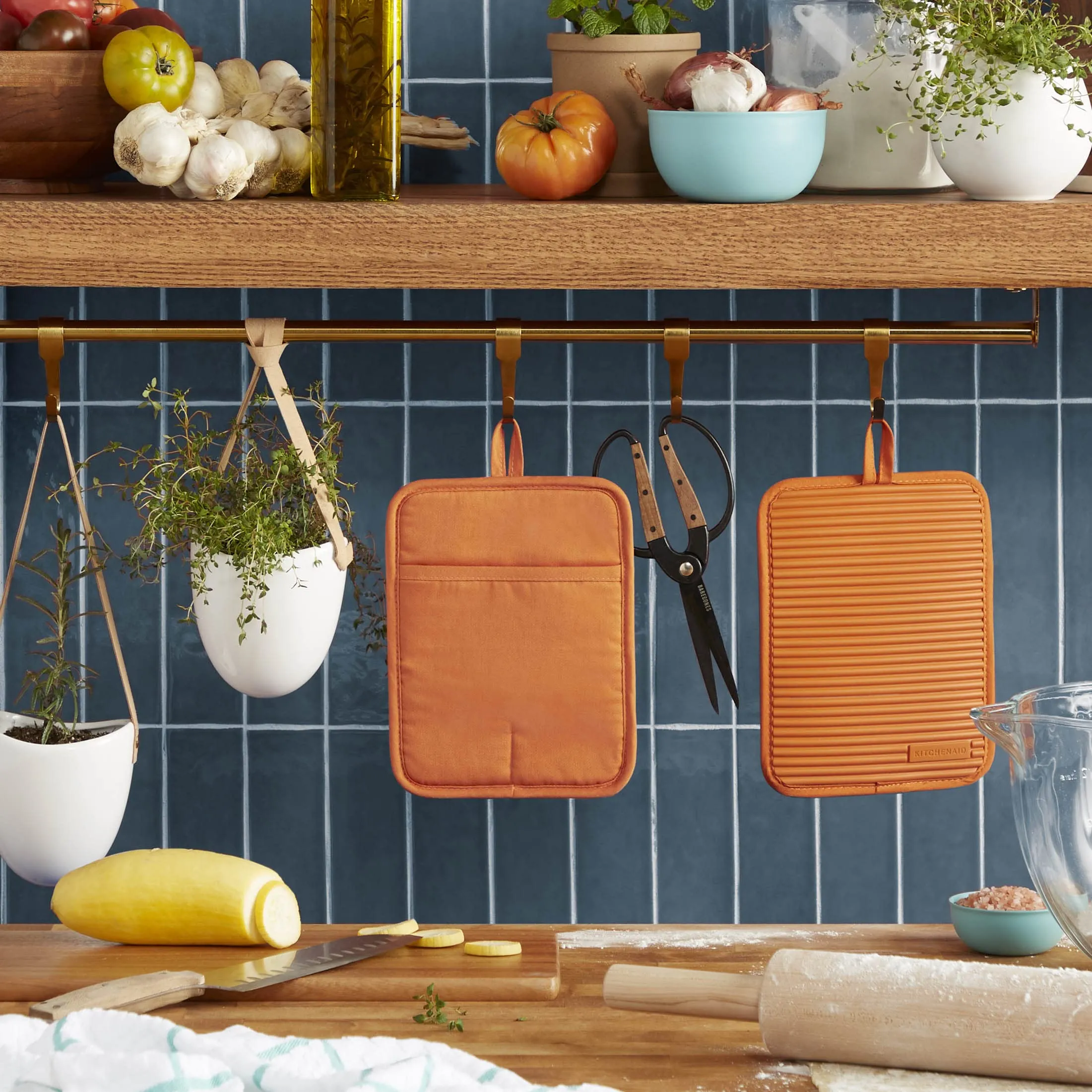 KitchenAid Ribbed Soft Silicone Water Resistant Pot Holder Set, Milkshake , 2 Piece Set, 7"x9"
