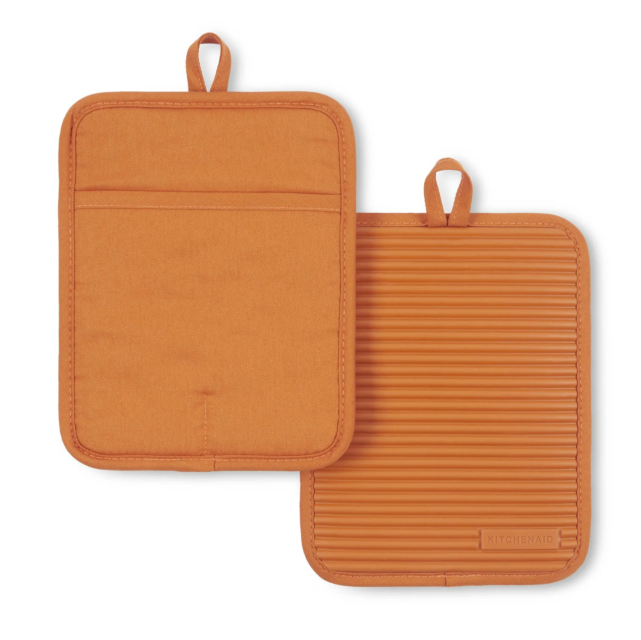 KitchenAid Ribbed Soft Silicone Water Resistant Pot Holder Set, Milkshake , 2 Piece Set, 7"x9"