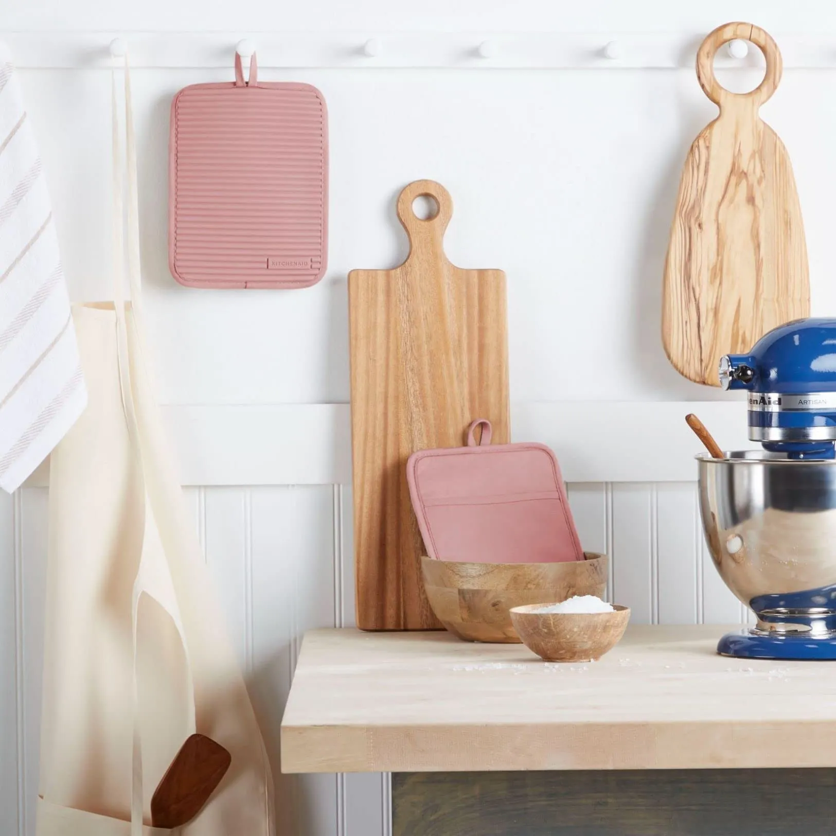KitchenAid Ribbed Soft Silicone Water Resistant Pot Holder Set, Milkshake , 2 Piece Set, 7"x9"
