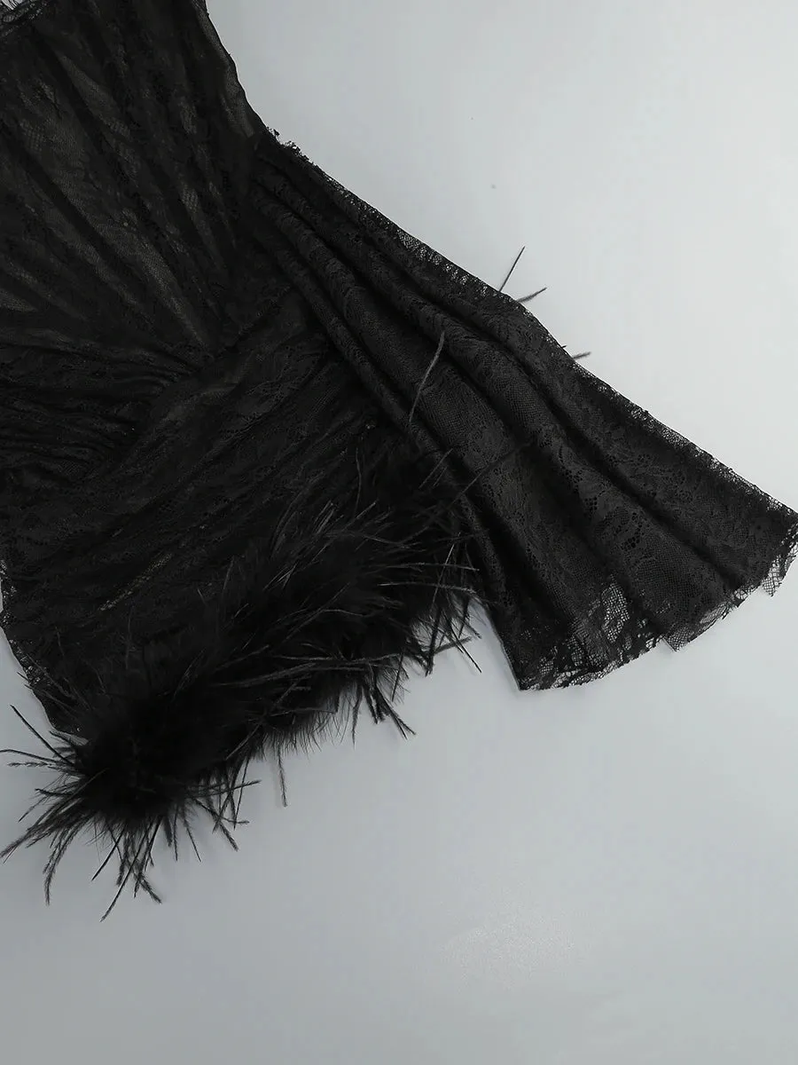 Lace Strapless Corset Gloves Mini Dress
