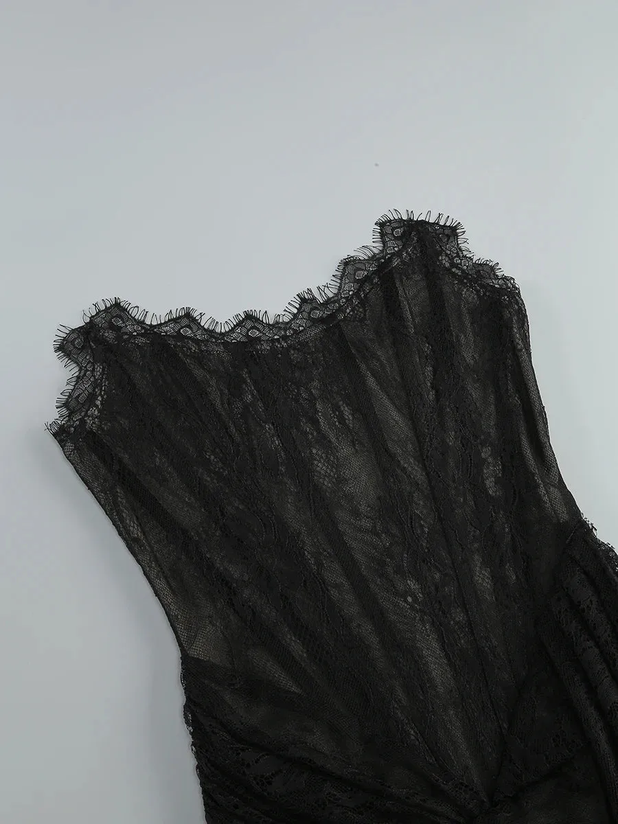 Lace Strapless Corset Gloves Mini Dress