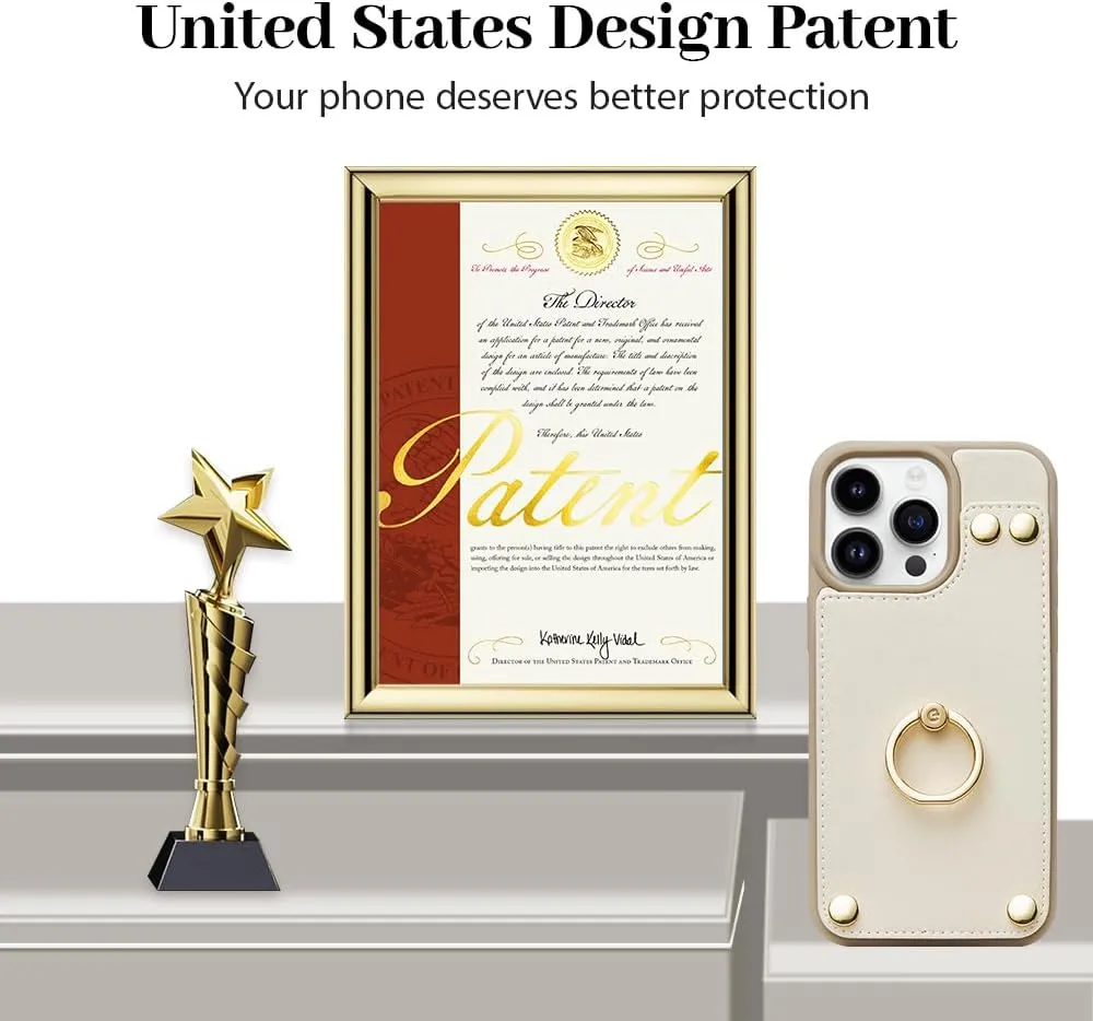 LAMEEKU for iPhone 12 Pro/12 Wallet Case 6.1'', Leather Case with Card Holder, 360Rotation Ring Stand, RFID Blocking Protective Cover for Women for iPhone 12/12 Pro Beige