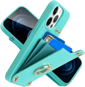 LAMEEKU for iPhone 12 Pro/iPhone 12 Wallet Case 6.1'', Leather Case with Card Holder,360Rotation Ring Stand, RFID Blocking Protective Case for Women Men for Apple iPhone 12 / iPhone 12 Pro Mint Green