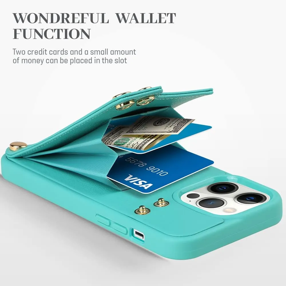 LAMEEKU for iPhone 12 Pro/iPhone 12 Wallet Case 6.1'', Leather Case with Card Holder,360Rotation Ring Stand, RFID Blocking Protective Case for Women Men for Apple iPhone 12 / iPhone 12 Pro Mint Green