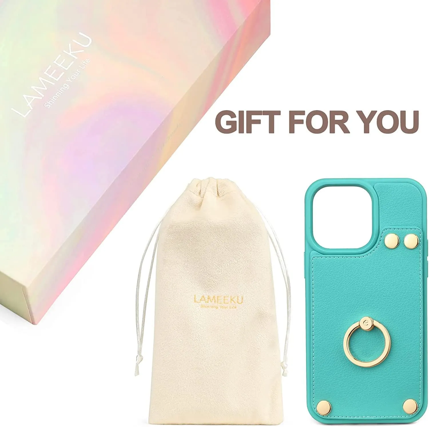 LAMEEKU for iPhone 12 Pro/iPhone 12 Wallet Case 6.1'', Leather Case with Card Holder,360Rotation Ring Stand, RFID Blocking Protective Case for Women Men for Apple iPhone 12 / iPhone 12 Pro Mint Green