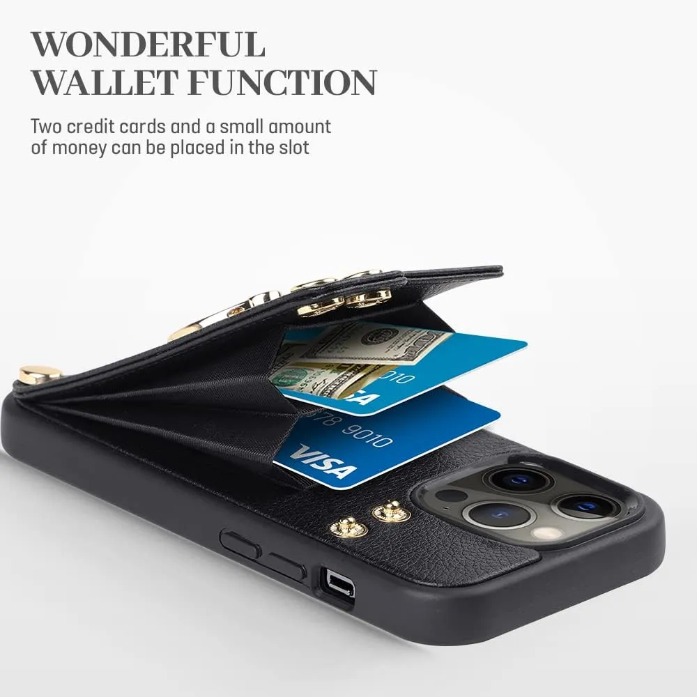 LAMEEKU for iPhone 12 Pro/iPhone 12 Wallet Case, Case with Card Holder, 360Rotation Metal Ring Kickstand, Leather Protective Bumper Cover for Women Men for Apple iPhone 12/ iPhone 12 Pro 6.1'' Black