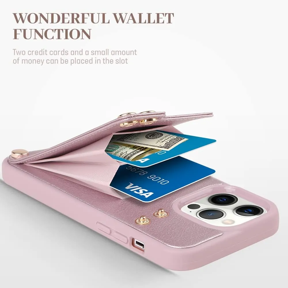 LAMEEKU for iPhone 12 Pro/iPhone 12 Wallet Case, Case with Card Holder Leather Cover 360Rotation Ring Kickstand Protective Bumper Designed for Women for Apple iPhone 12/ iPhone 12 Pro 6.1'' Rose Gold