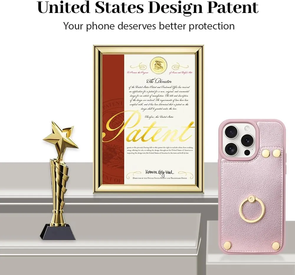 LAMEEKU for iPhone 12 Pro/iPhone 12 Wallet Case, Case with Card Holder Leather Cover 360Rotation Ring Kickstand Protective Bumper Designed for Women for Apple iPhone 12/ iPhone 12 Pro 6.1'' Rose Gold
