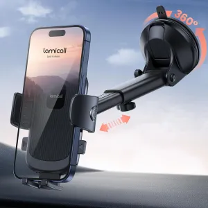 Lamicall Car Phone Holder - [Strongest Military-Grade Suction Cup] 360 Rotation Phone Holders for Your Car Quick Release Adjustable Car Phone Mount Dashboard for iPhone 16 Galaxy Smartphone Truck