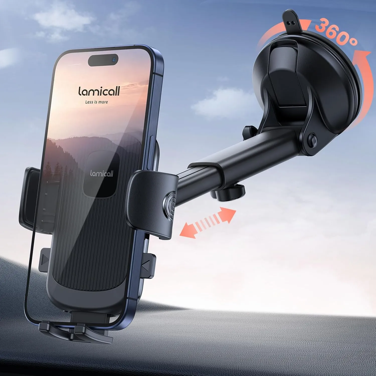 Lamicall Car Phone Holder - [Strongest Military-Grade Suction Cup] 360 Rotation Phone Holders for Your Car Quick Release Adjustable Car Phone Mount Dashboard for iPhone 16 Galaxy Smartphone Truck