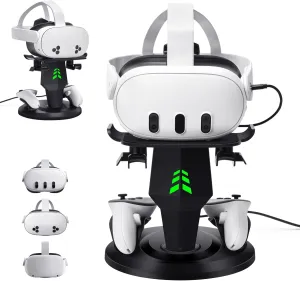 Lampelc VR Charging Stand for Quest 3, Quest 3S, Quest 2 Headset, Controllers Charger and VR Accessories, Headset Charging Dock with LED Lights