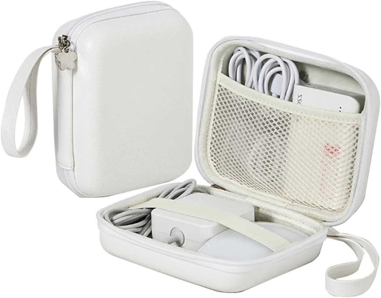 Laptop Power Storage Box for Travel, Shockproof Hard Shell Carrying Case, EVA Laptop Charger Storage Bag for Charging Line (White,M)