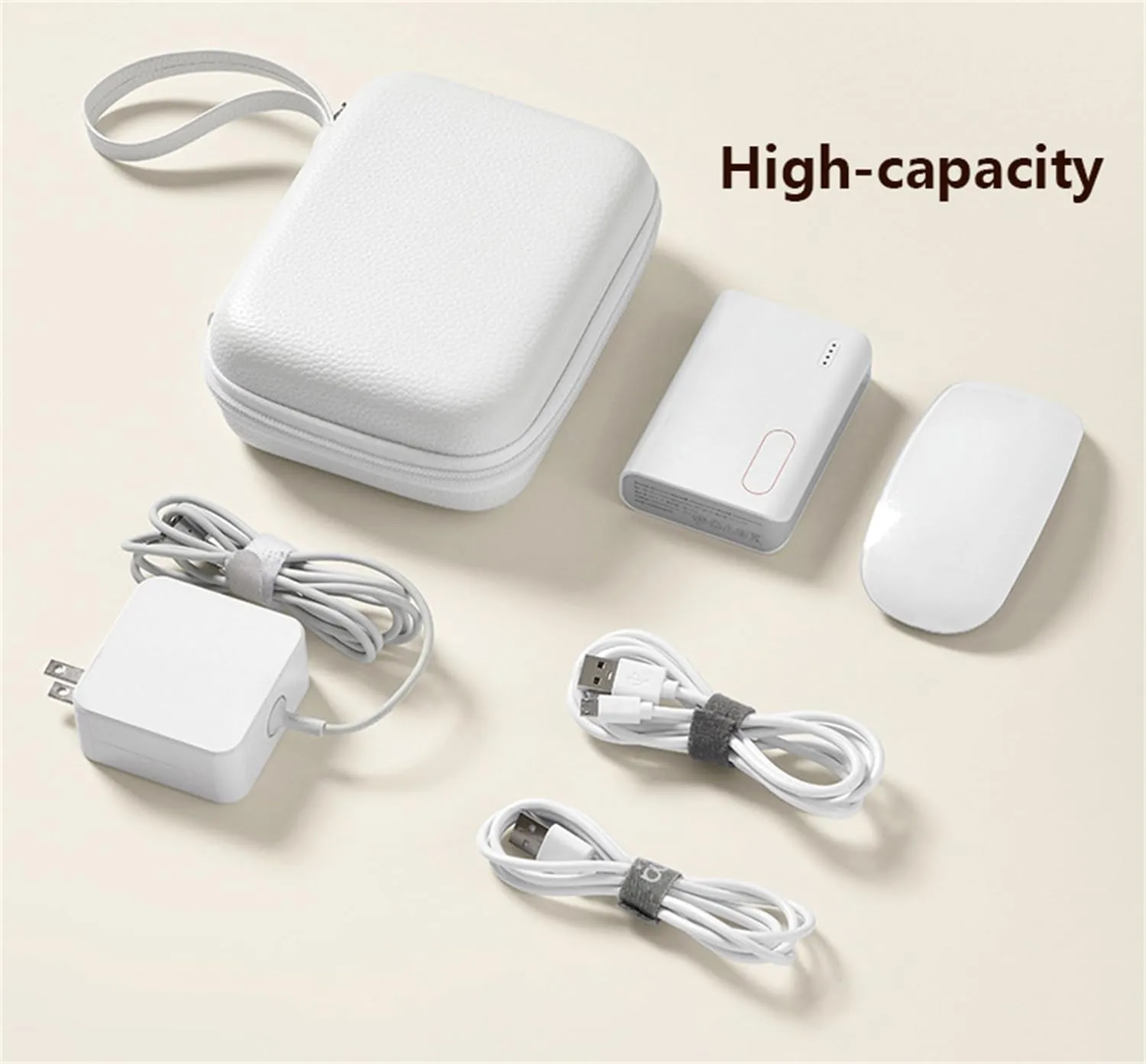 Laptop Power Storage Box for Travel, Shockproof Hard Shell Carrying Case, EVA Laptop Charger Storage Bag for Charging Line (White,M)