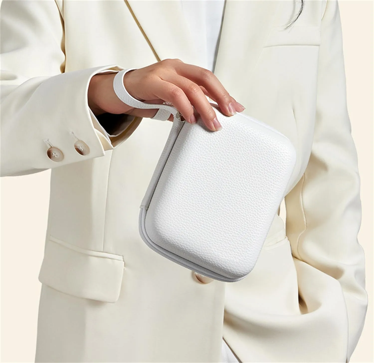 Laptop Power Storage Box for Travel, Shockproof Hard Shell Carrying Case, EVA Laptop Charger Storage Bag for Charging Line (White,M)
