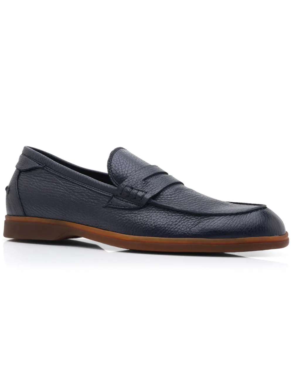 Leather Penny Loafer in Midnight Blue