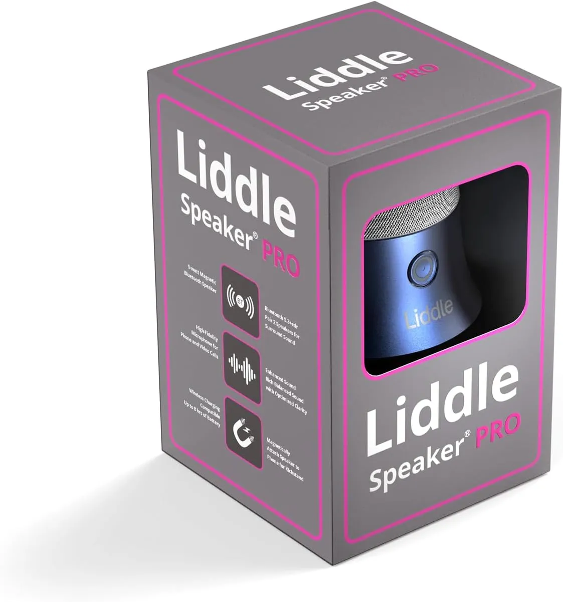 Liddle Speaker Pro - Magnetic PortableBluetooth Speaker with Microphone for iPhone 12/13/14/15/16-5W Wireless Audio, 8-Hour Battery, Water-Resistant - Magnetic Attach to Anywhere (Blue)