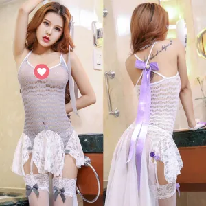 Lingerie Costume Dancer Bodystocking Two Tones Lace Skirt