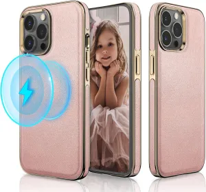 LOHASIC for iPhone 14 Pro Max Case, Magnetic Leather Compatible with Mag-Safe Cute Vintage Classic Lovely Designed Women Girls Cases for iPhone 14 Pro Max 6.7 inch - Rose Gold