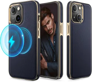 LOHASIC Magnetic Designed for iPhone 14 Plus Case, Premium Leather Upgraded [Compatible with Mag-Safe] Non Slip Soft Grip Anti-Scratch Men Cases for iPhone 14 Plus 6.7 inch - Navy Blue