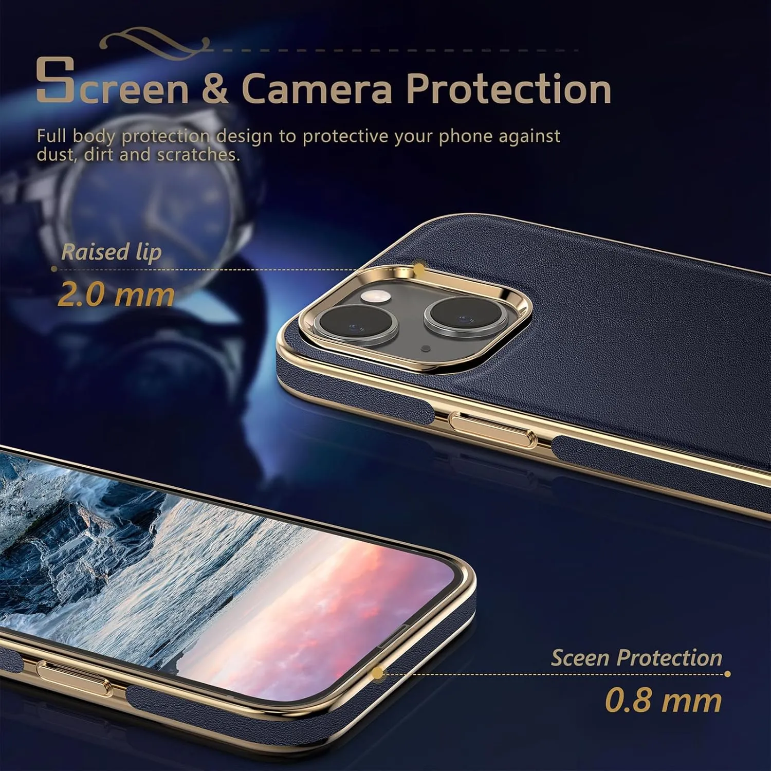 LOHASIC Magnetic Designed for iPhone 14 Plus Case, Premium Leather Upgraded [Compatible with Mag-Safe] Non Slip Soft Grip Anti-Scratch Men Cases for iPhone 14 Plus 6.7 inch - Navy Blue
