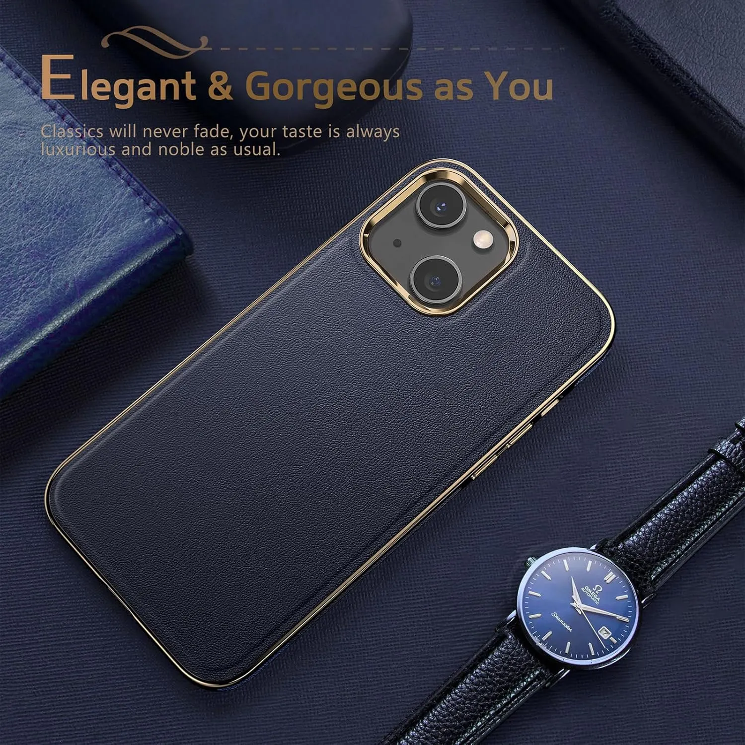 LOHASIC Magnetic Designed for iPhone 14 Plus Case, Premium Leather Upgraded [Compatible with Mag-Safe] Non Slip Soft Grip Anti-Scratch Men Cases for iPhone 14 Plus 6.7 inch - Navy Blue