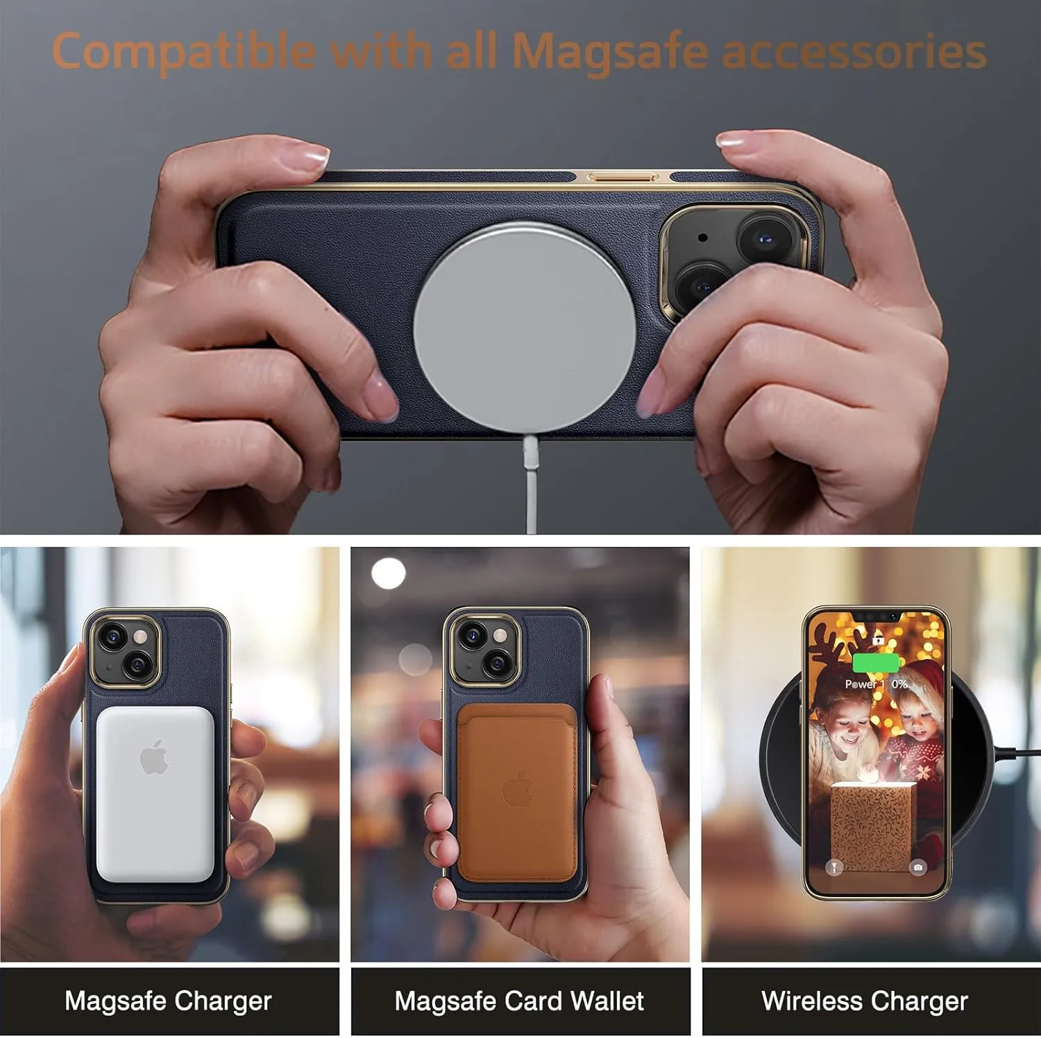LOHASIC Magnetic Designed for iPhone 14 Plus Case, Premium Leather Upgraded [Compatible with Mag-Safe] Non Slip Soft Grip Anti-Scratch Men Cases for iPhone 14 Plus 6.7 inch - Navy Blue